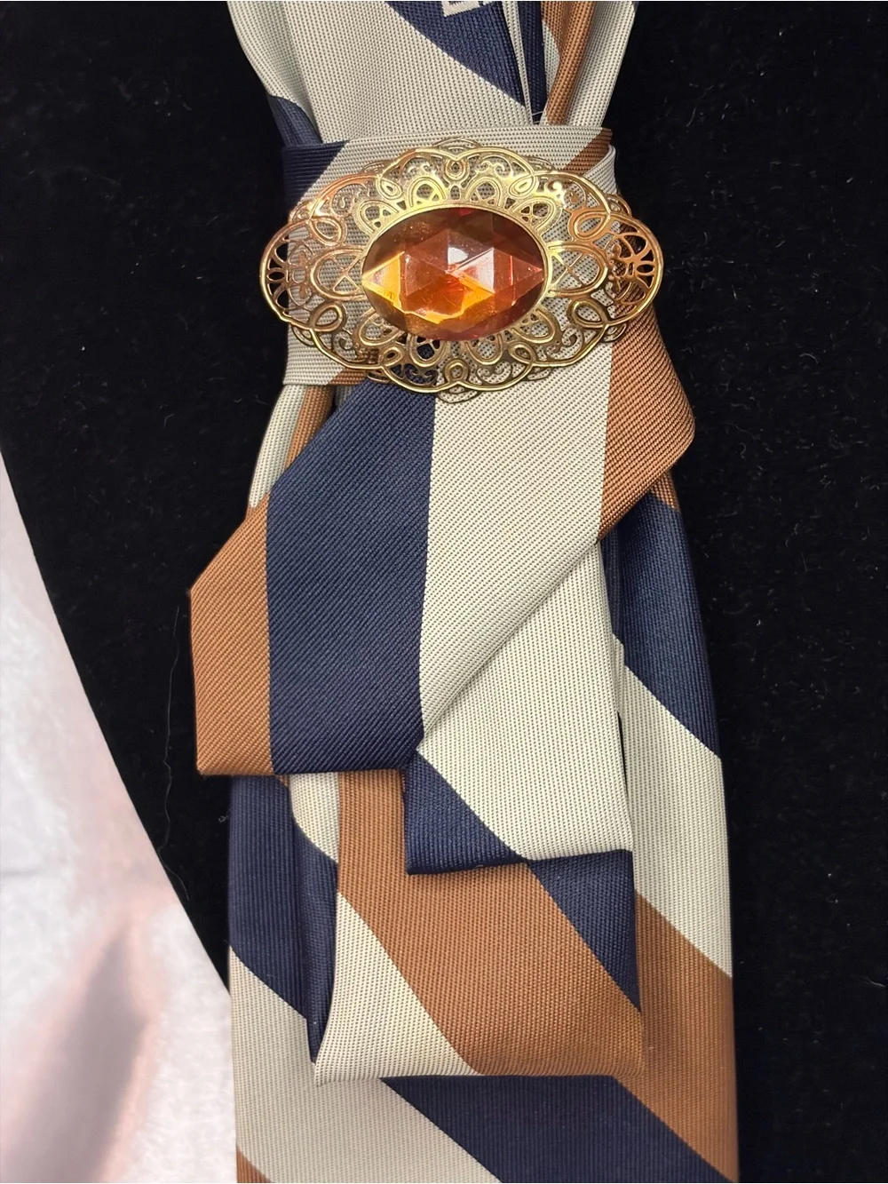 Givenchy Navy Blue Brown Cream Striped Silk necklace tie
